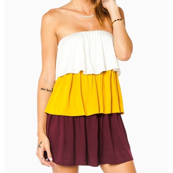 burgundy and yellow dress